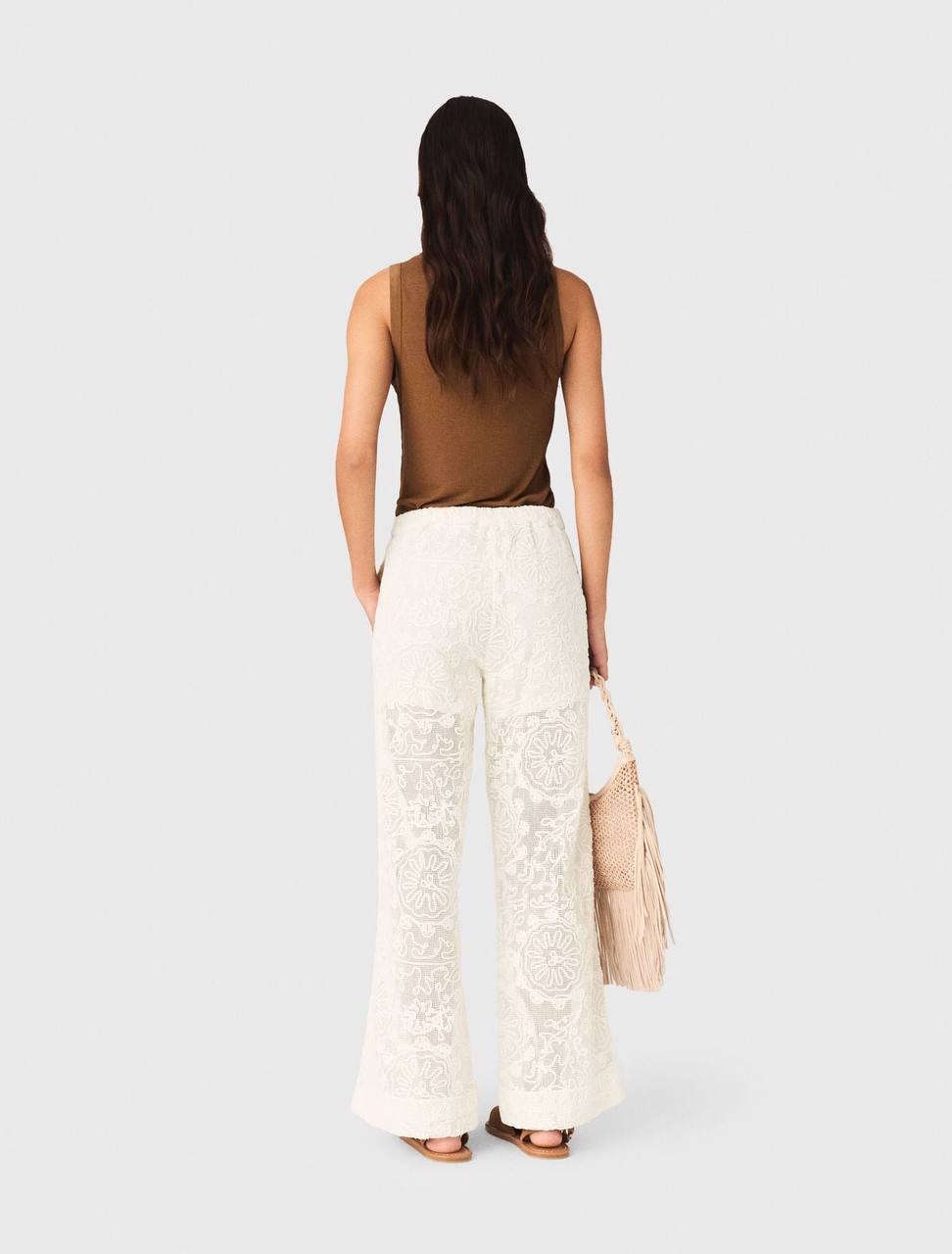 MJ Laros Guipure Lace Sleeveless Jacket Vest Top | Paros Trousers Pant | Cotton Set