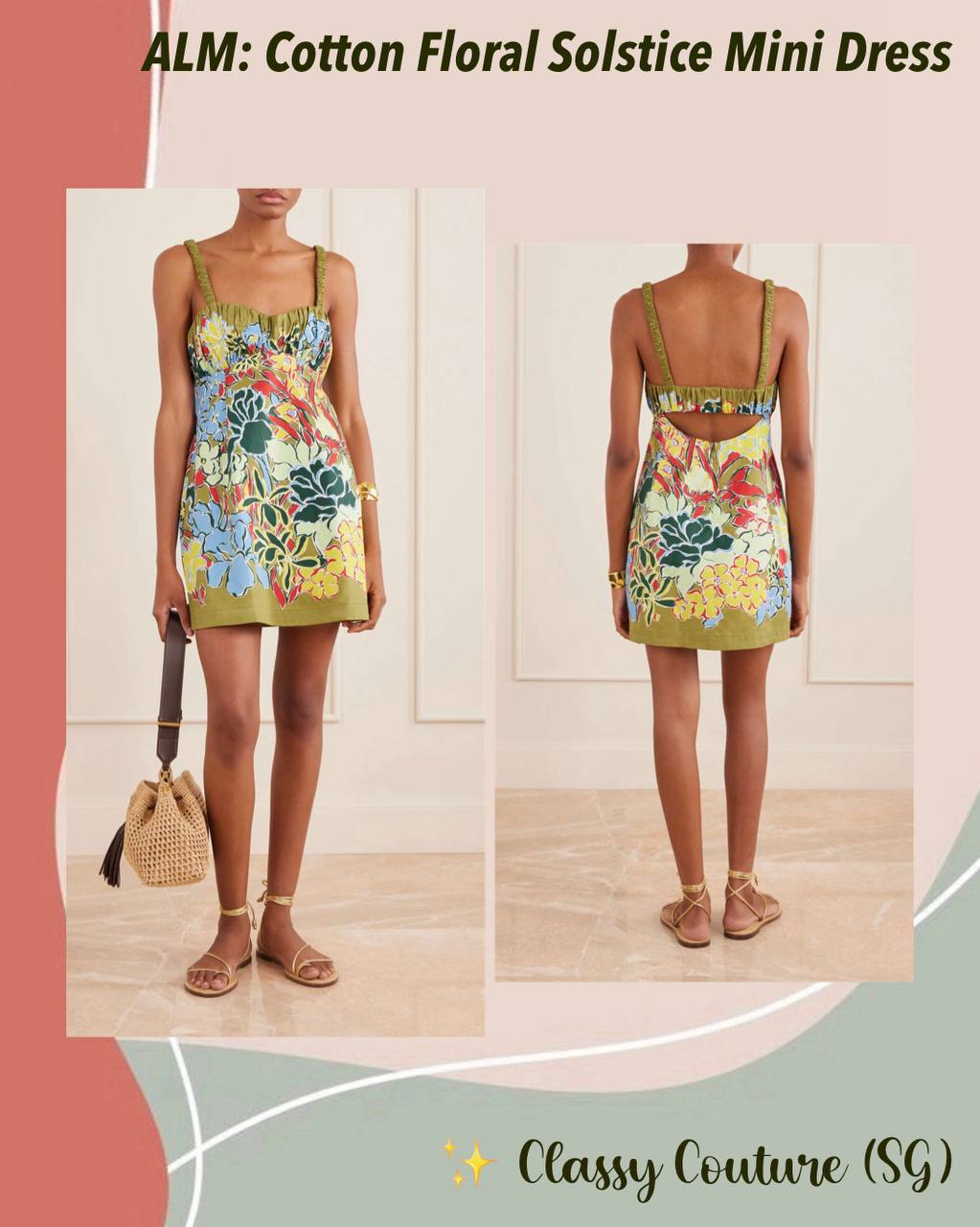 ALM003 Ruched Cotton Bustier Rainbow Floral Mini Dress