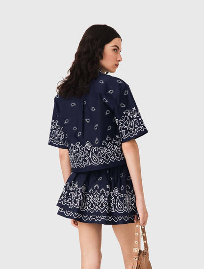MJ: Cropped Embroidered Bandana Print Shirt | Skirt