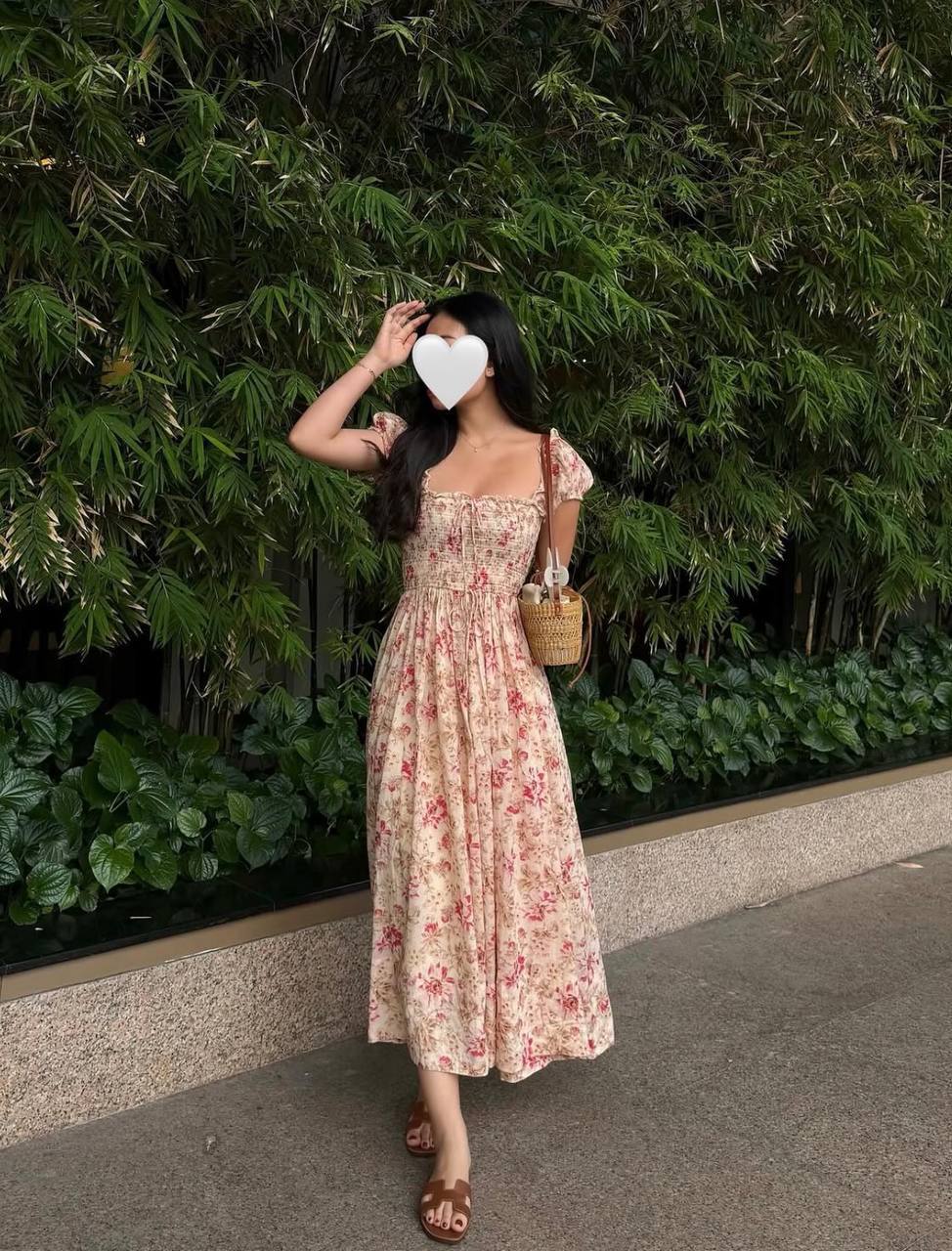 DN Floral Smocked Organic-cotton Midi Dress