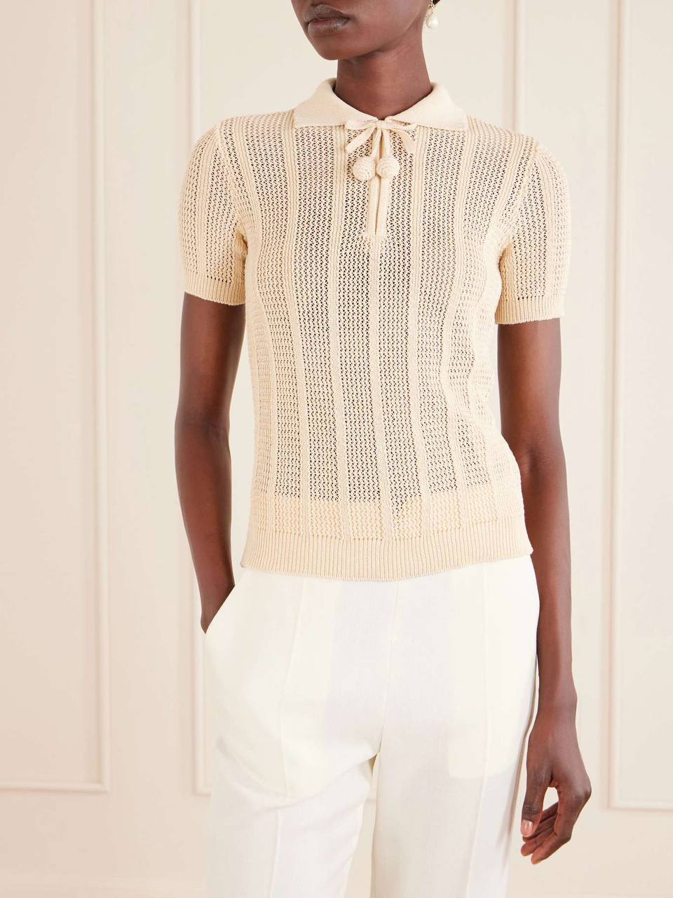 VL Pointelle Knit Cotton Polo Shirt