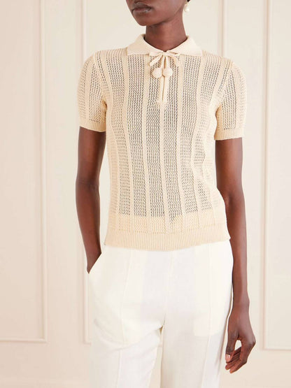 VL Pointelle Knit Cotton Polo Shirt