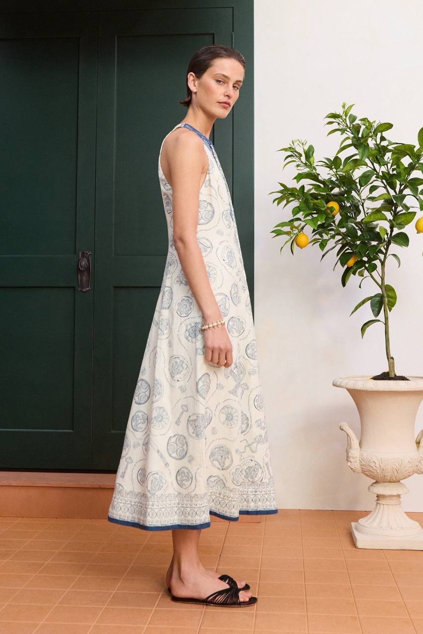 ALM Lucky Lace-Up Linen Midi Dress