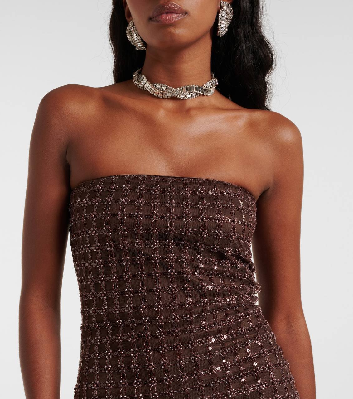 RTT Embellished Grid Sequin Sleeveless Maxi Dress in Recycled Polyester