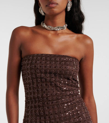 RTT Embellished Grid Sequin Sleeveless Maxi Dress in Recycled Polyester
