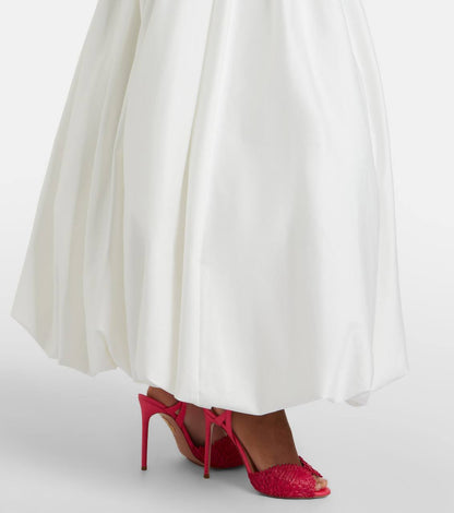 SP White Cotton Gathered Asymmetrical Midi Dress