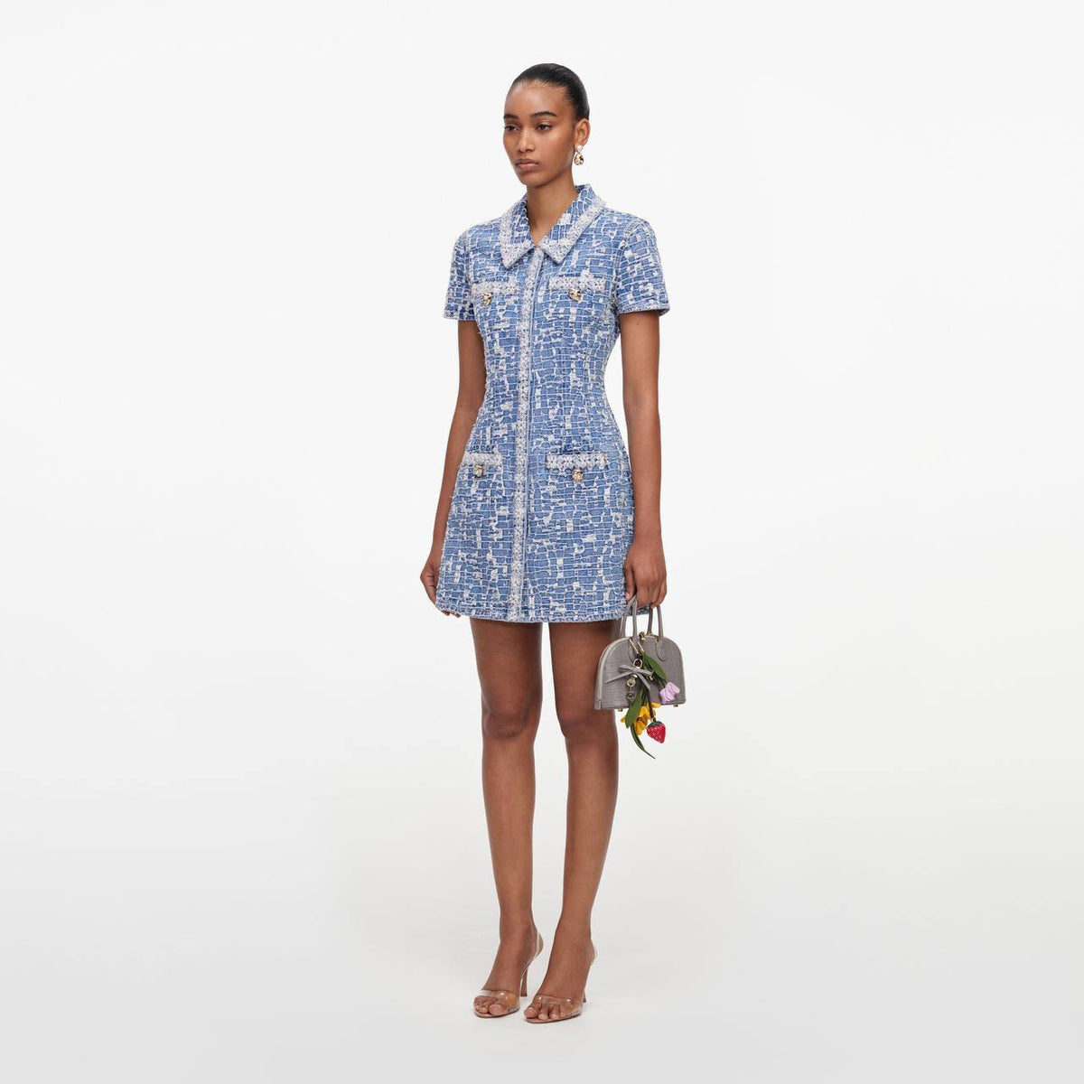 SP Blue Collared Textured Denim Mini Dress