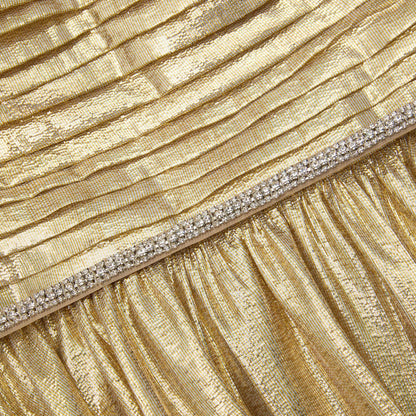 SP Gold Metallic Peplum Pleated Maxi Dress
