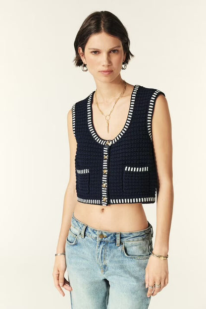 BA Gustave Sleeveless Cotton-blend Knit Cropped Vest