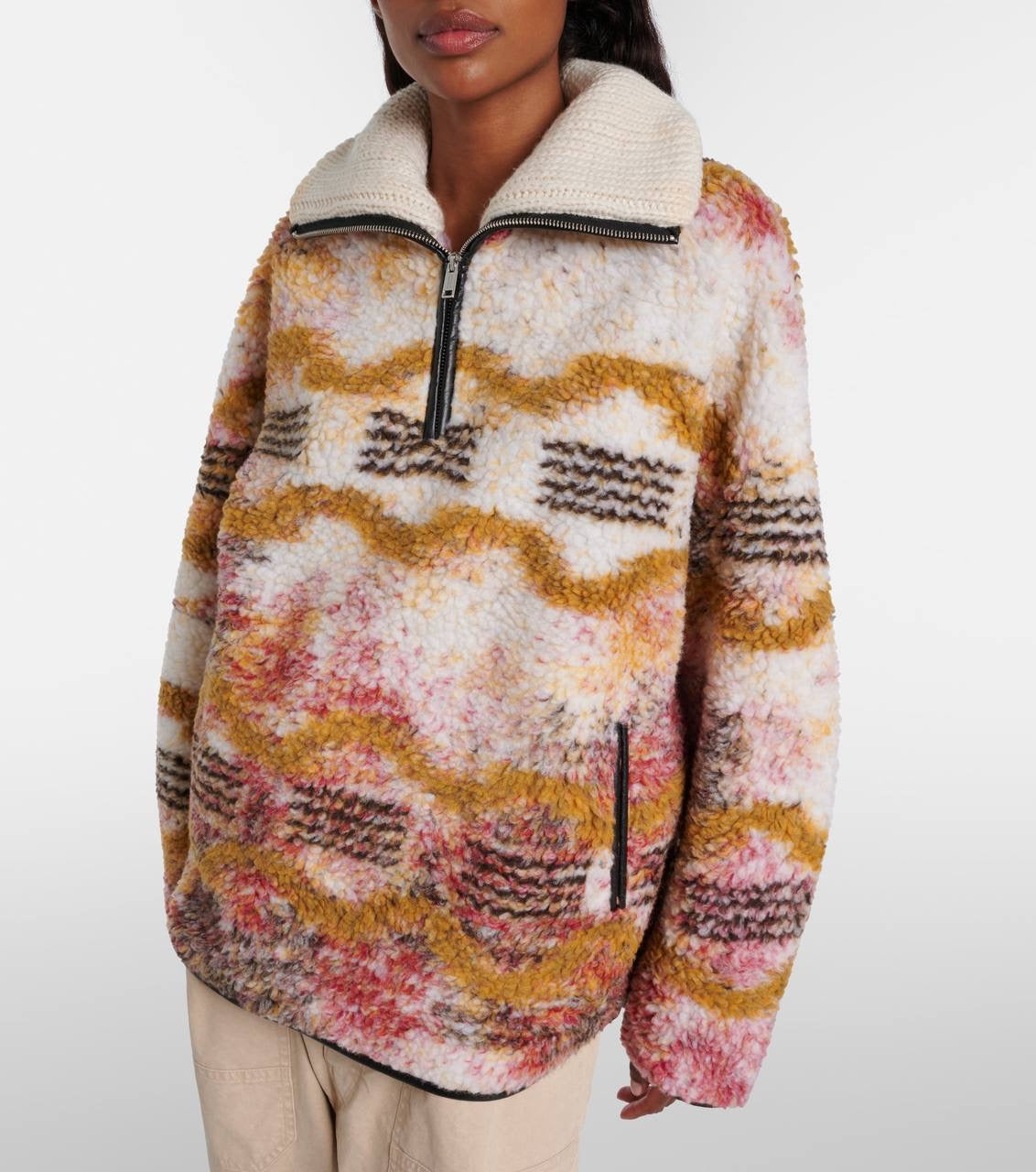 IM Marner Patterned Wool-blend Fleece Quarter-zip Pullover Coat