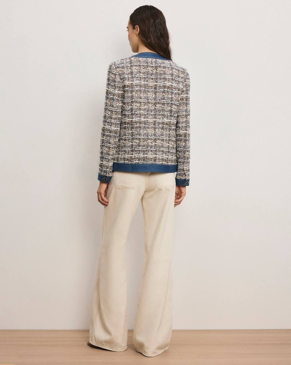 VB Ainslie Tweed Cotton-Blend Jacket w Denim Contrast Trim