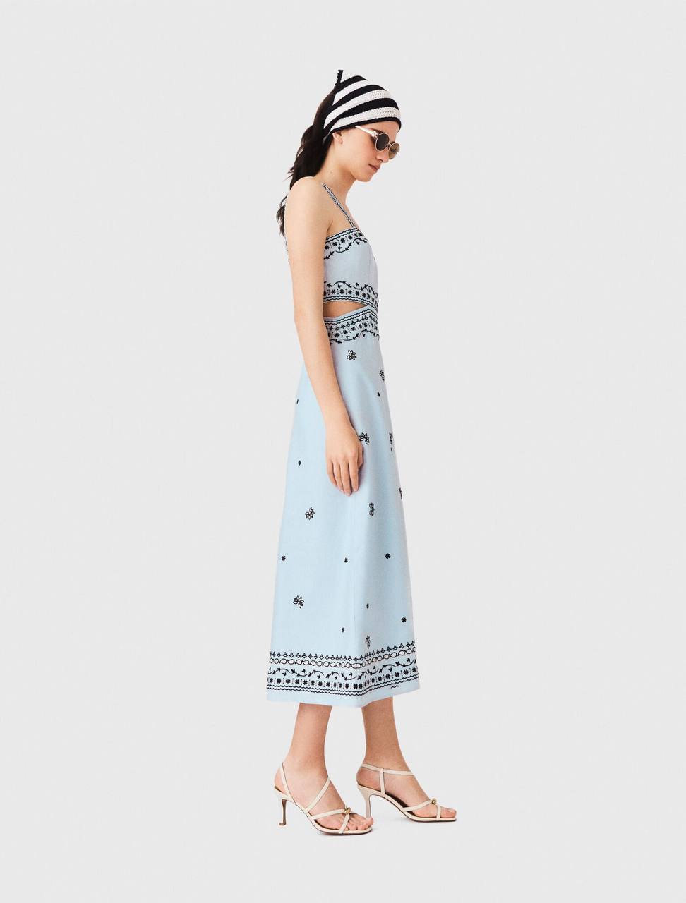 MJ Embroidered Linen Blend Cut Out Maxi Dress