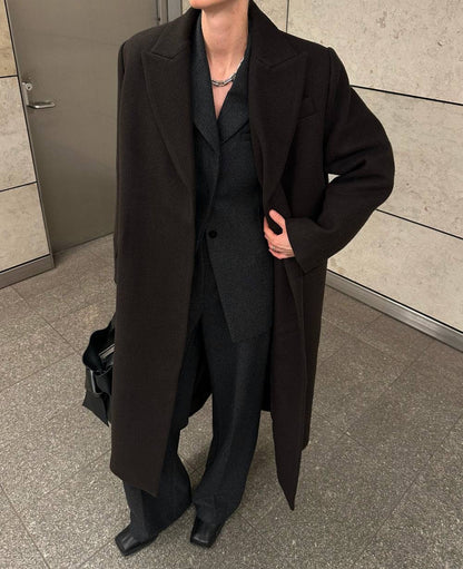 HL Raye Wool Long Coat in Black & Brown