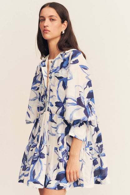 SJ Roscoe | Willa | Celeste Viscose-linen blend Tiered Shift Mini Dress