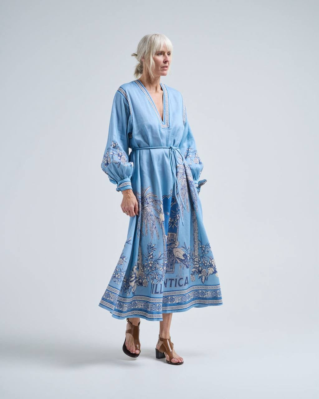 ALM Villa Romantica Holiday Linen-viscose Midi Dress