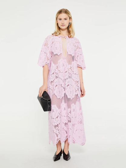 ML Lola Cotton-blend Sheer Lace Short Sleeve Midi Dress