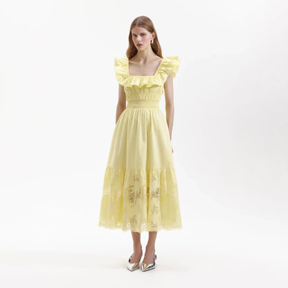 SP Yellow Cotton Midi Dress with back ribbon