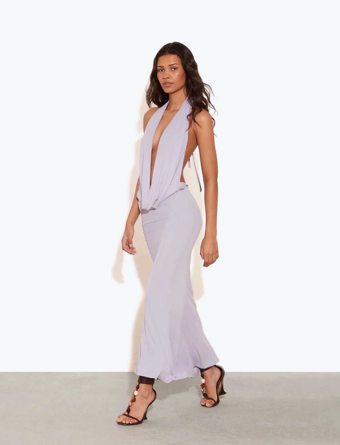 RB Aris Viscose Cowl Plunge Halter Maxi Dress
