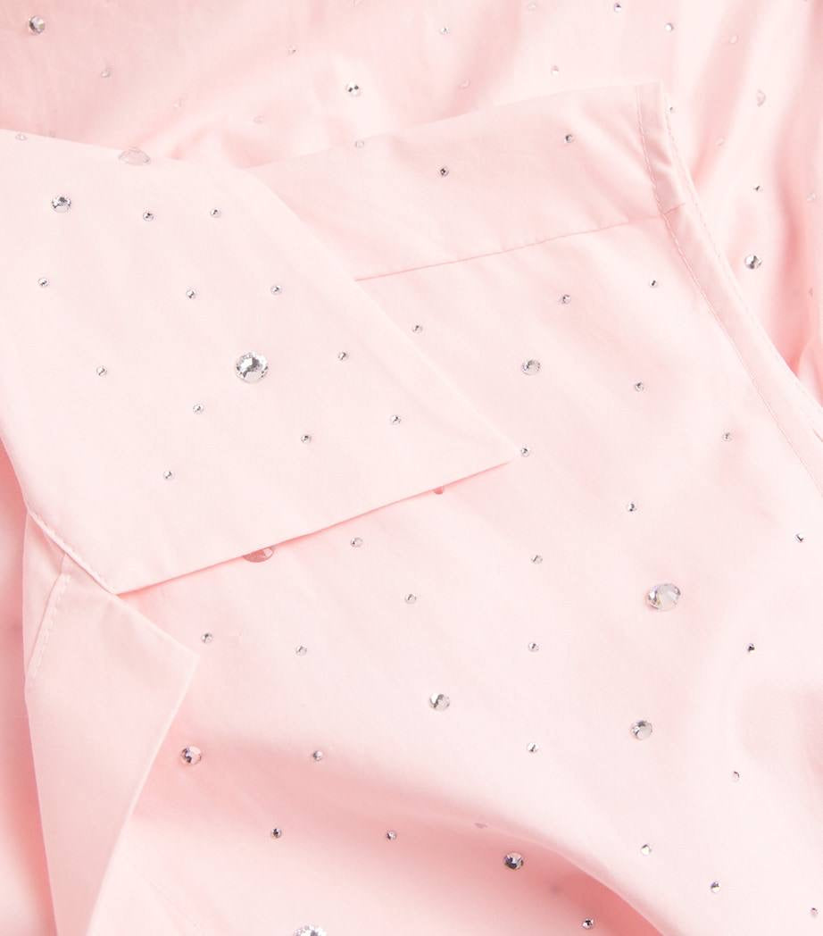 SD Azazel Pink Rhinestone Embellished Tie-Front Cotton Midi Dress