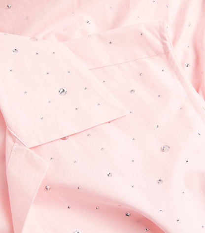 SD Azazel Pink Rhinestone Embellished Tie-Front Cotton Midi Dress