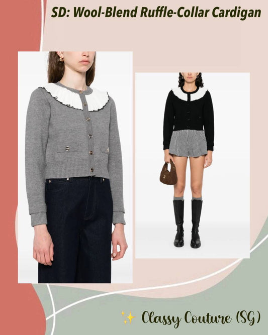 SD Roman Wool-Blend Ruffle Collar Cardigan