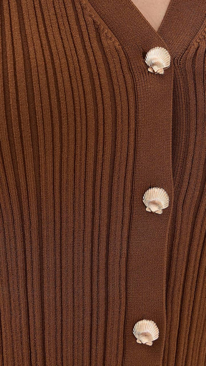 VB Dax Seashell Knit Vest | Massaro Pants | Viscose-blend Dark Whiskey Set
