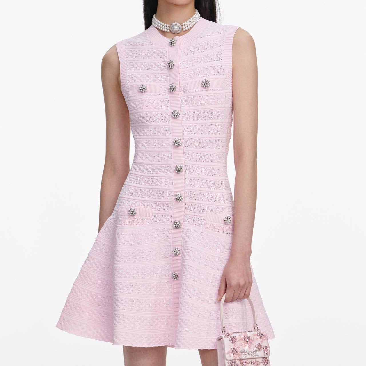 SP Pink Pointelle Diamanté Knit Mini Dress