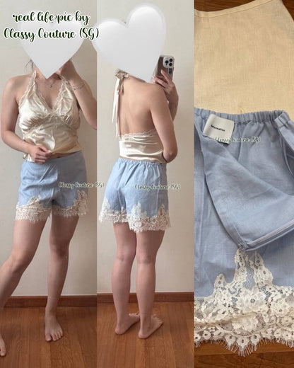 3 Colors! Ref Fern Lace-insert Linen Shorts