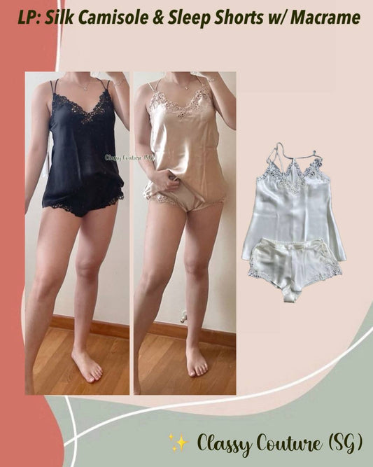 LP Silk Camisole | Sleep Shorts with macrame frastaglio | Lounge Set