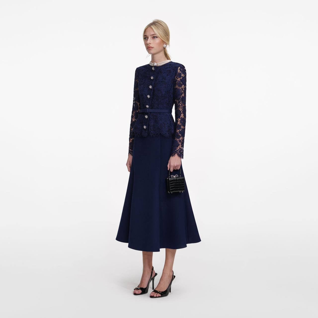 SP Navy Tailored Lace Midi Dress