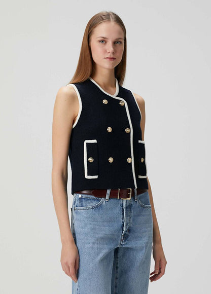 MJ Sleeveless Double-Breasted Wool-Blend Top