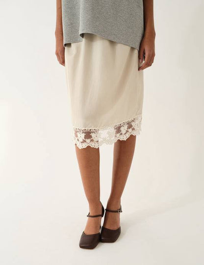 Darling Silk Slip Lace-trim Midi Skirt