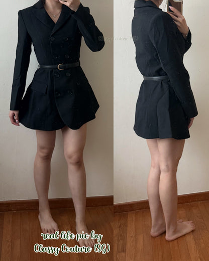 Black Wool Crepe Double-breasted Blazer Mini Dress