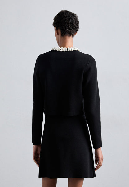 SD Cardigan with Pearl Beaded Collar | Short Knit Mini Skirt | Set