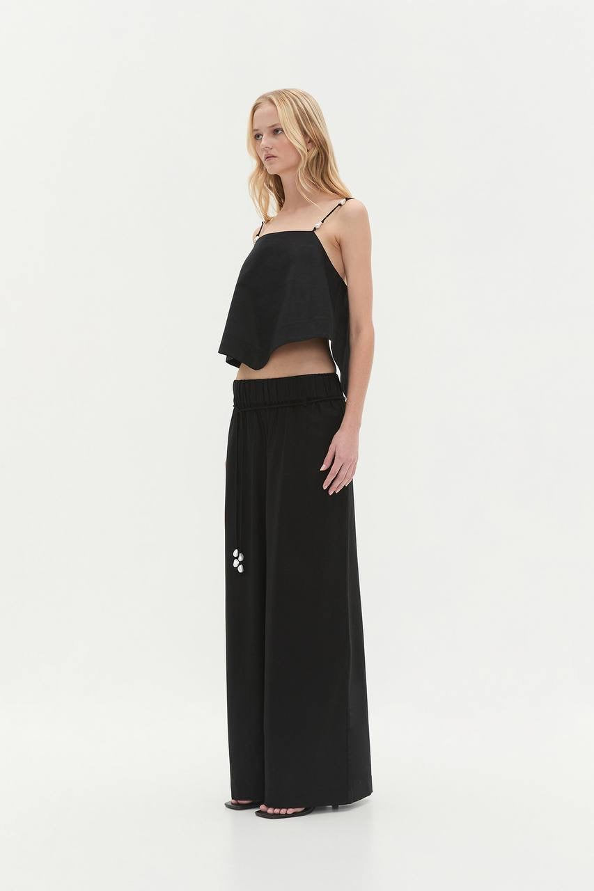3 Colors! AJ Dessie Belted Relaxed Linen-Cotton Pants
