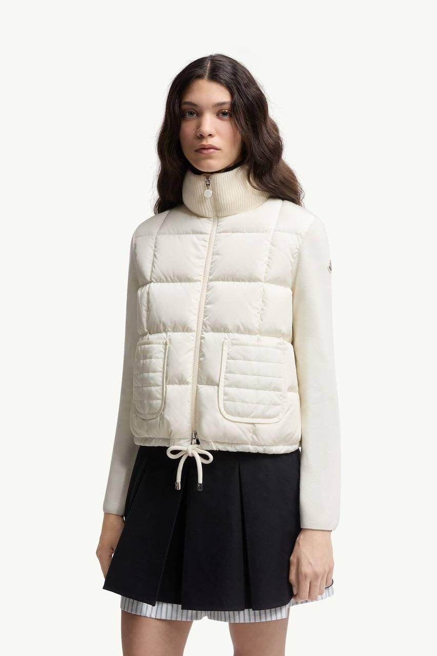 MC Square-Quilted Padded Wool Zip-Up Cardigan