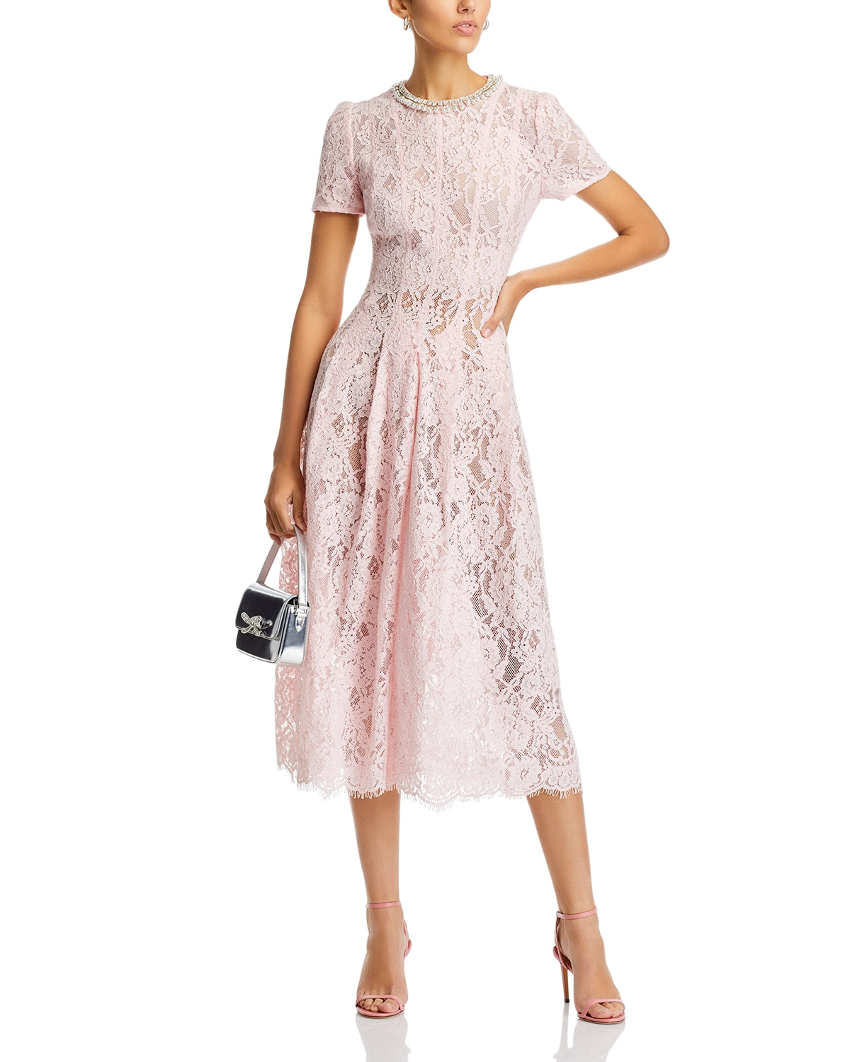 5 Colors! SP Cord Lace Embellished Short Sleeved Midi Dress in Yellow | White | Blue | Pink | Navy (with detachable nude inner slip)