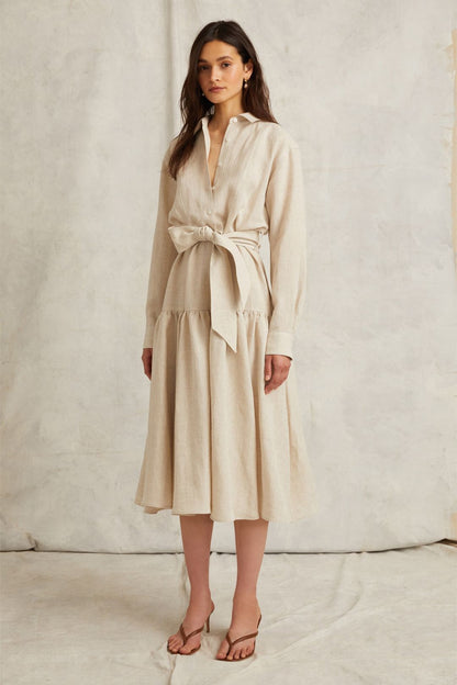 MW Layne Linen Tuxedo Midi Dress