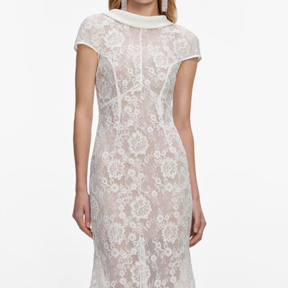 SP White Lace Scoop Back Mermaid Maxi Dress