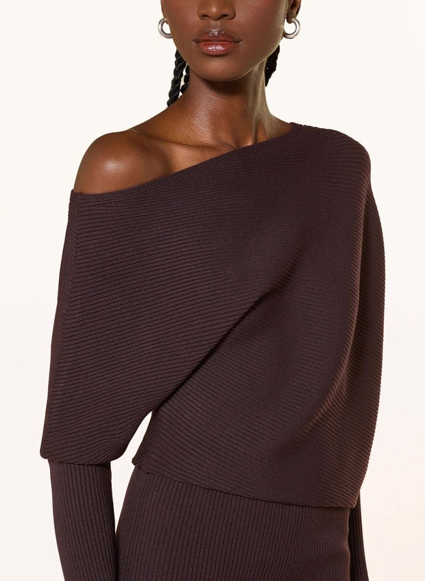 RS Lara Off-The-Shoulder Viscose-blend Ribbed Midi Dress