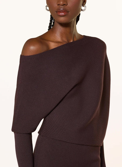 RS Lara Off-The-Shoulder Viscose-blend Ribbed Midi Dress