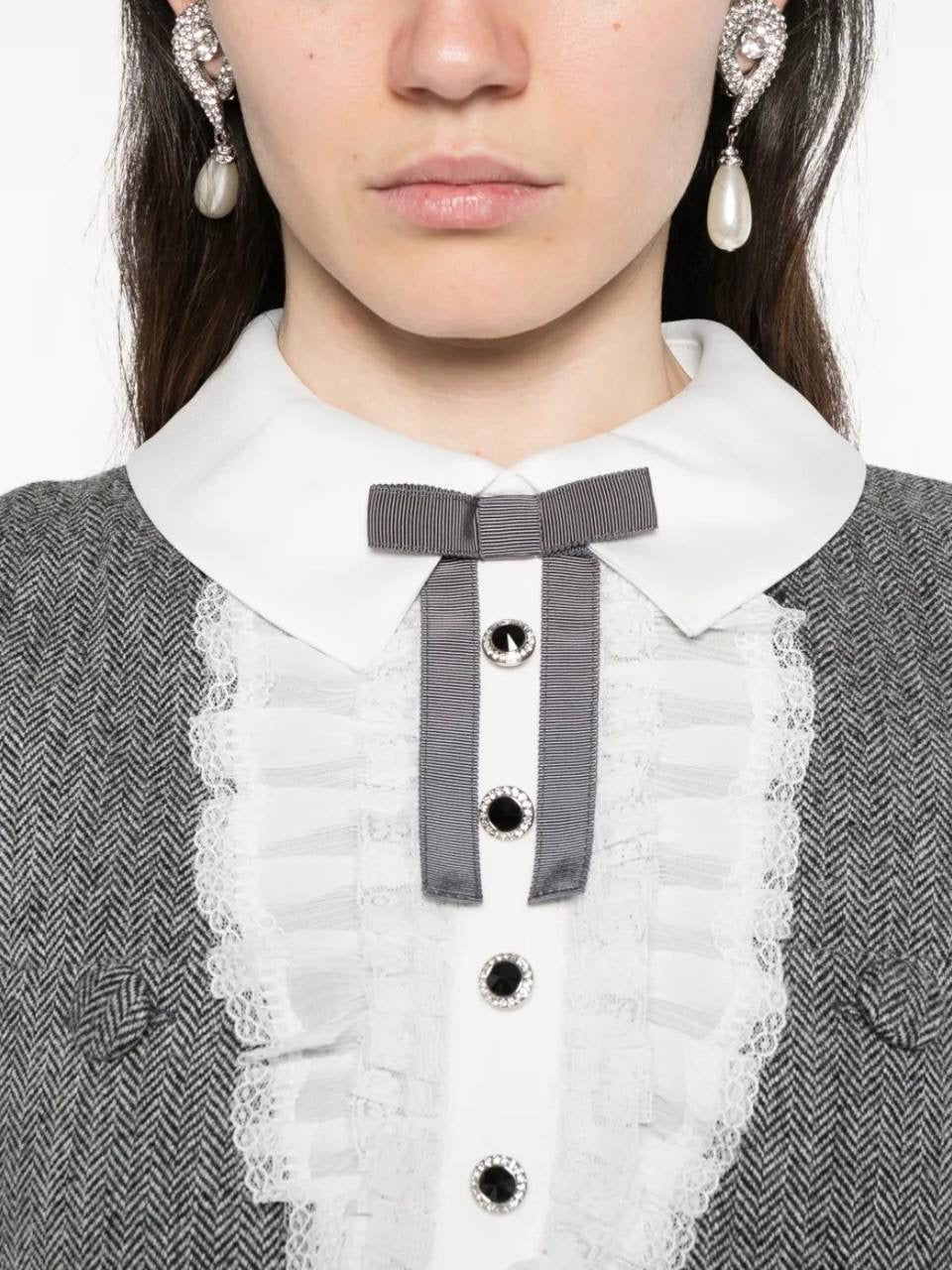 SP Grey Herringbone Lace Bib Mini Dress