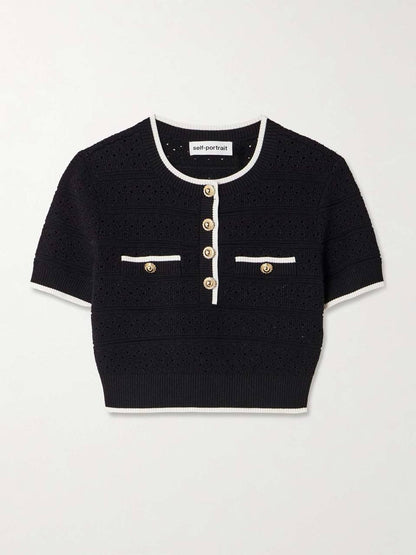 SP Black Pointelle Knit Crop Top | Mini Skirt | Set