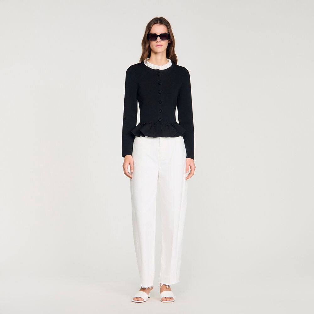 SD Removable Collar Viscose-blend Peplum Cardigan