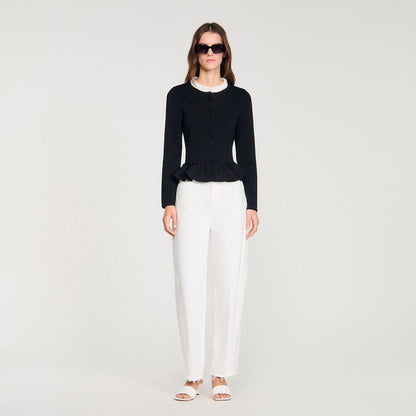 SD Removable Collar Viscose-blend Peplum Cardigan