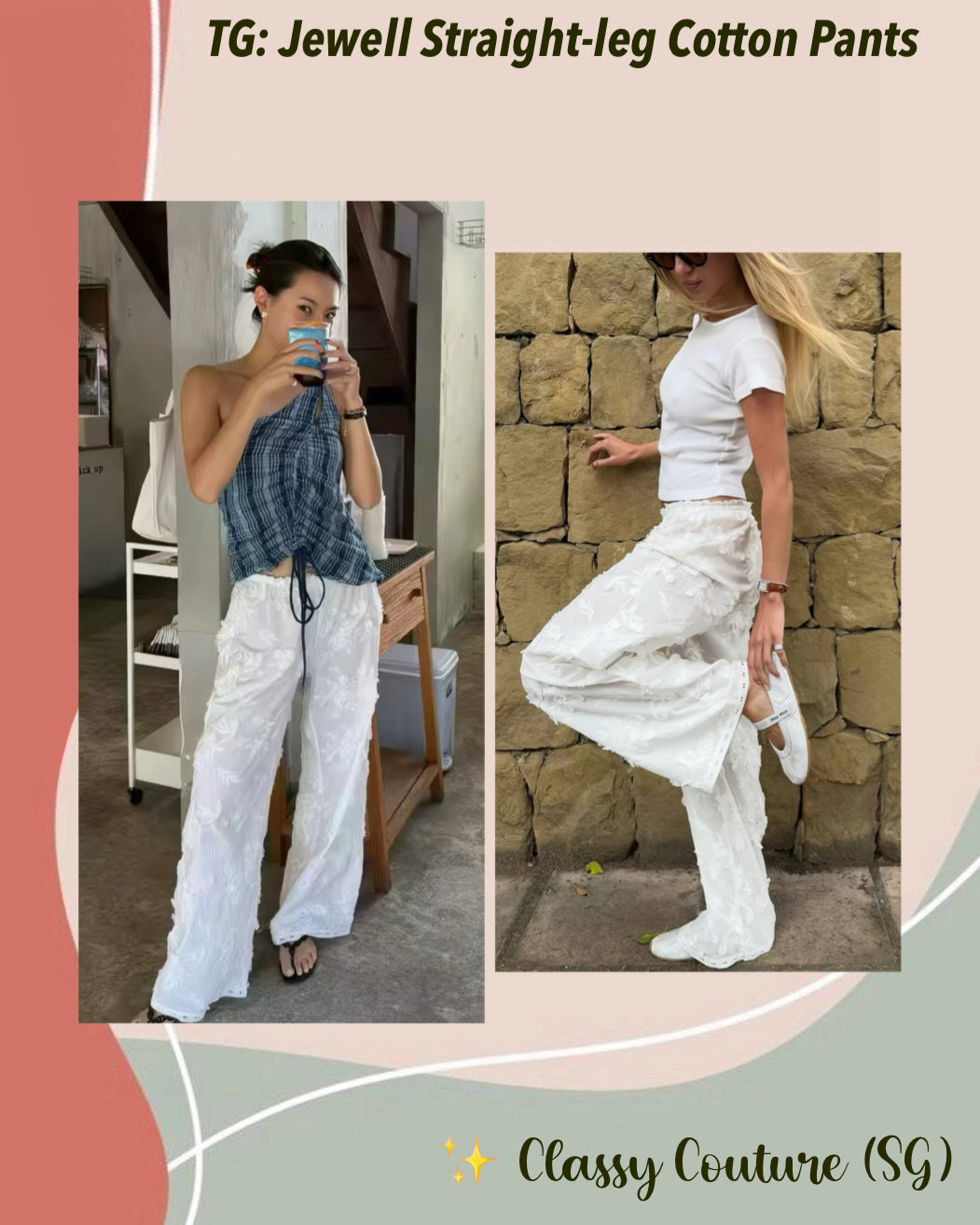 TG Jewell Straight-leg Embroidered Appliqué Cotton Pants