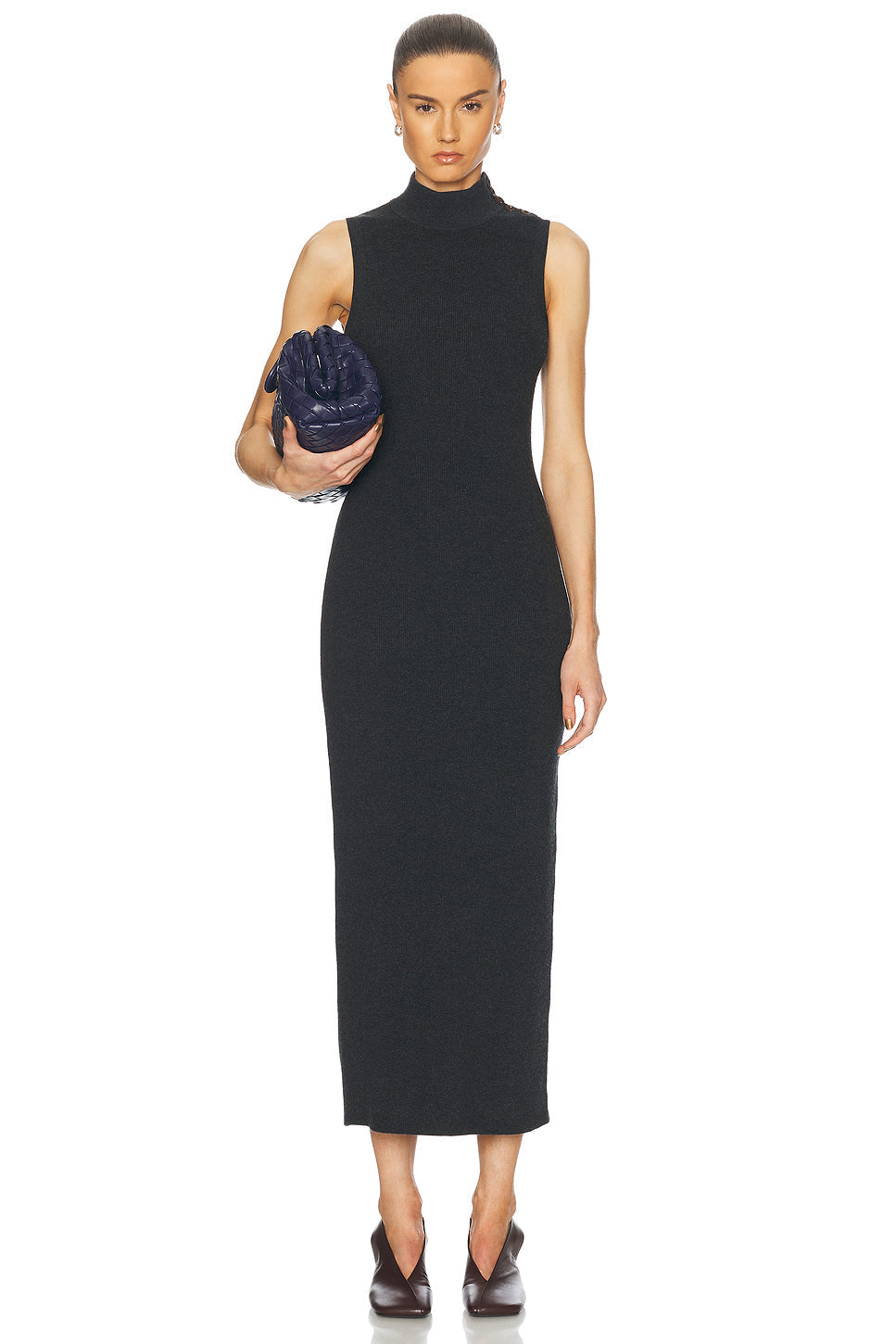 JK Celia Cotton-cashmere blend Sweater Sleeveless Midi Dress in Charcoal