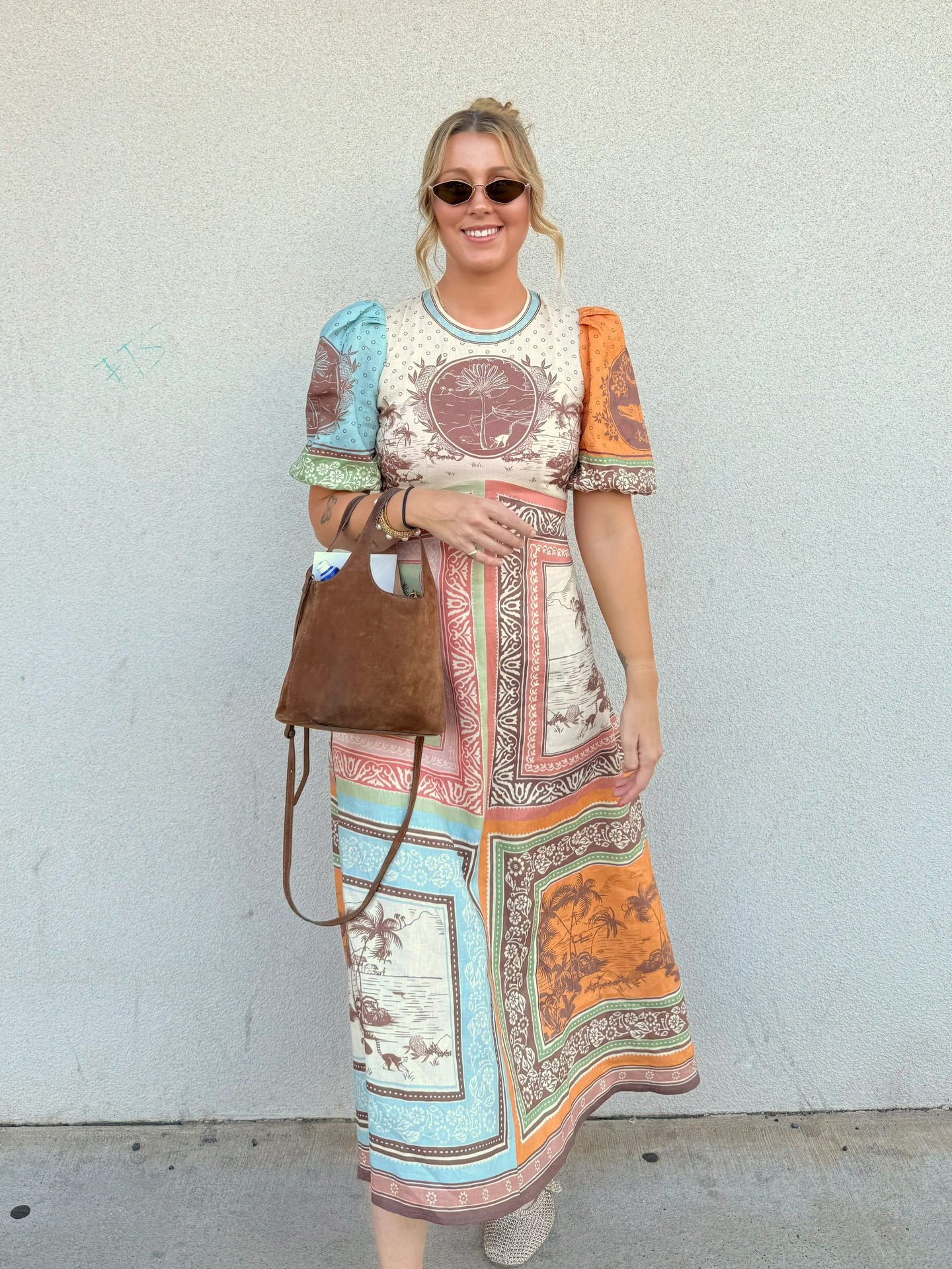 ALM Alberta Puff Sleeve Linen Midi Dress