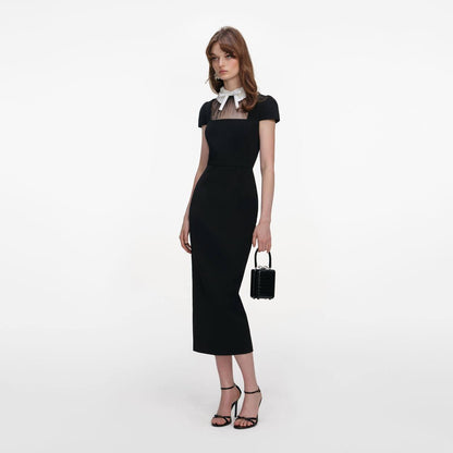 SP Black Crepe Bow Collar Midi Dress