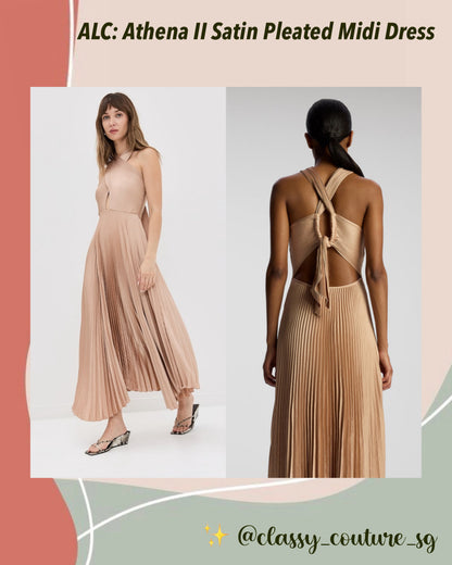 ALC Athena II Satin Pleated Halter Midi Dress in Bella Bronze Pink